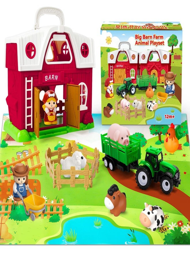 Aigybobo Farm Animal Toys for 1 2 3 Year Old Toddlers, Big Red Barn with Farm Mat & Animals & Tractor Toy for Boys Girls, Montessori Learning Interactive Barn Set for Kids 1-3, Ideal Christmas Birthday Gifts - Image 1